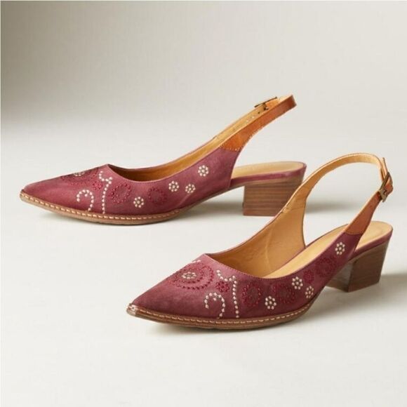 Sundance Minette Embroidered Leather Slingback 37 - Picture 1 of 9